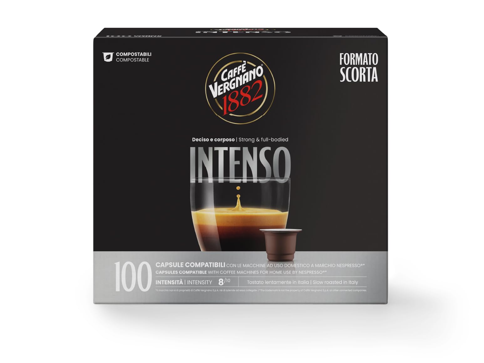  Caffè Vergnano 1882 Compostable Nespresso Compatible Èspresso Capsules Intenso Pack of 100
| Caffè Vergnano 1882 Intens