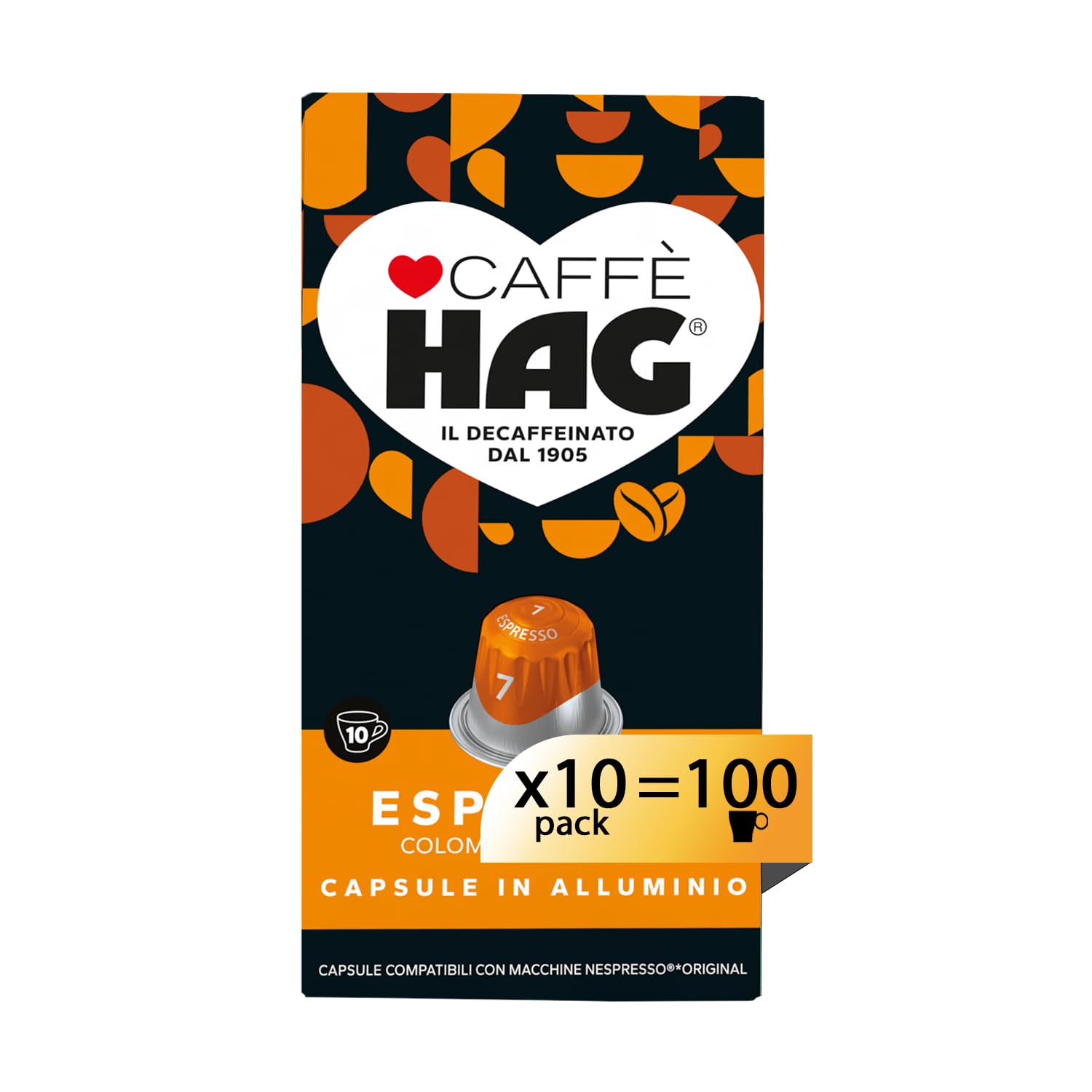  Hag Decaffeinato Espresso Colombia Coffee Capsules - Per i consumatori sensibili alla caffeine - Pronto per il Nespress