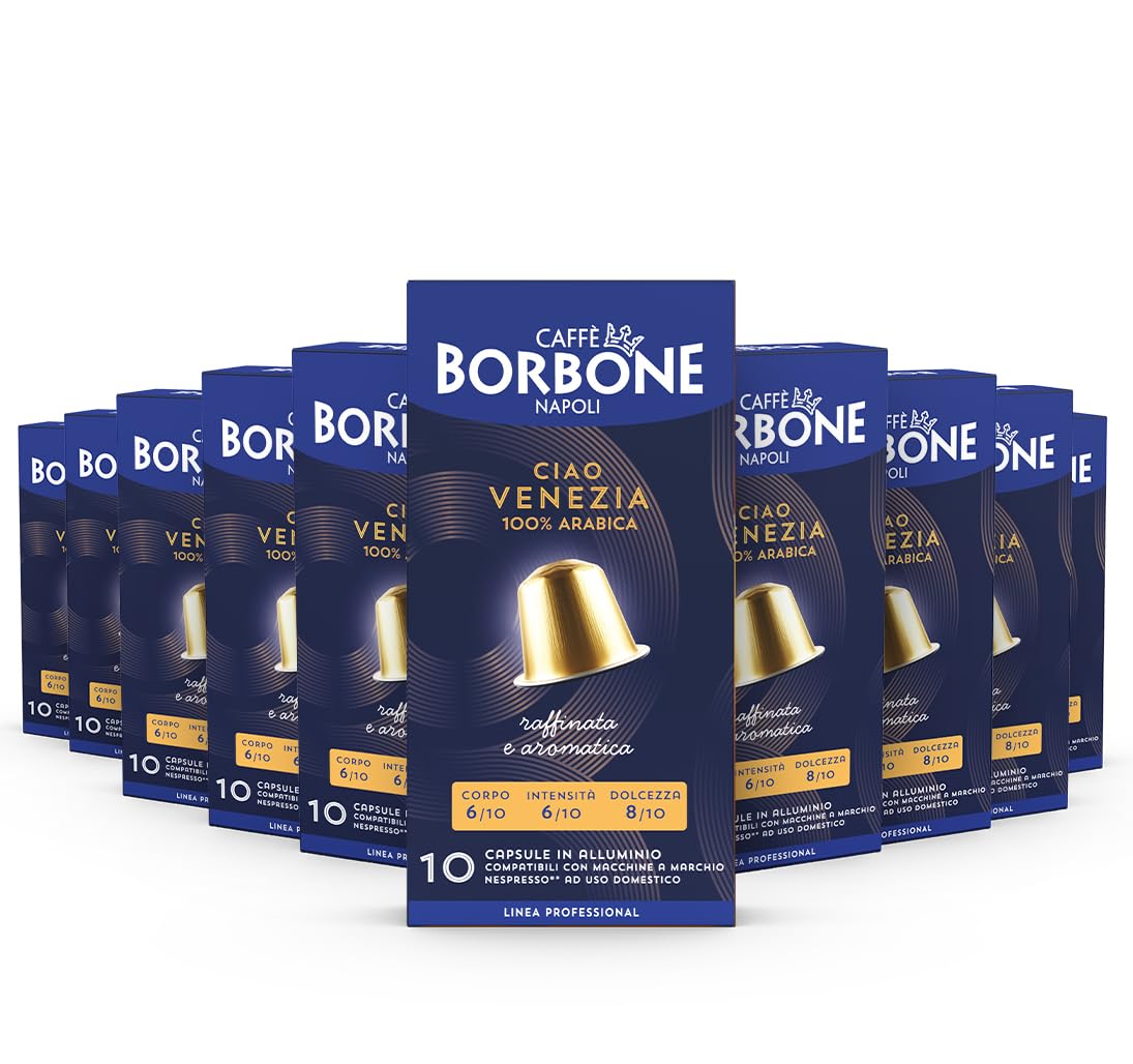 CAFFÈ BORBONE Ciao Venezia – 100 Capsule Aluminiumi (10 Patti di 10) – compatibile con Macchine Nespresso per Uso a casa