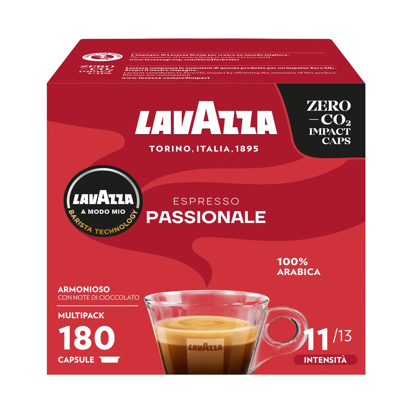  Lavazza A Modo Mio Passionale, Capsule Cioccolato e Caramello, Arabica Intensità 11/13, Grigio Scuro, 5 Palle di 36 Cap