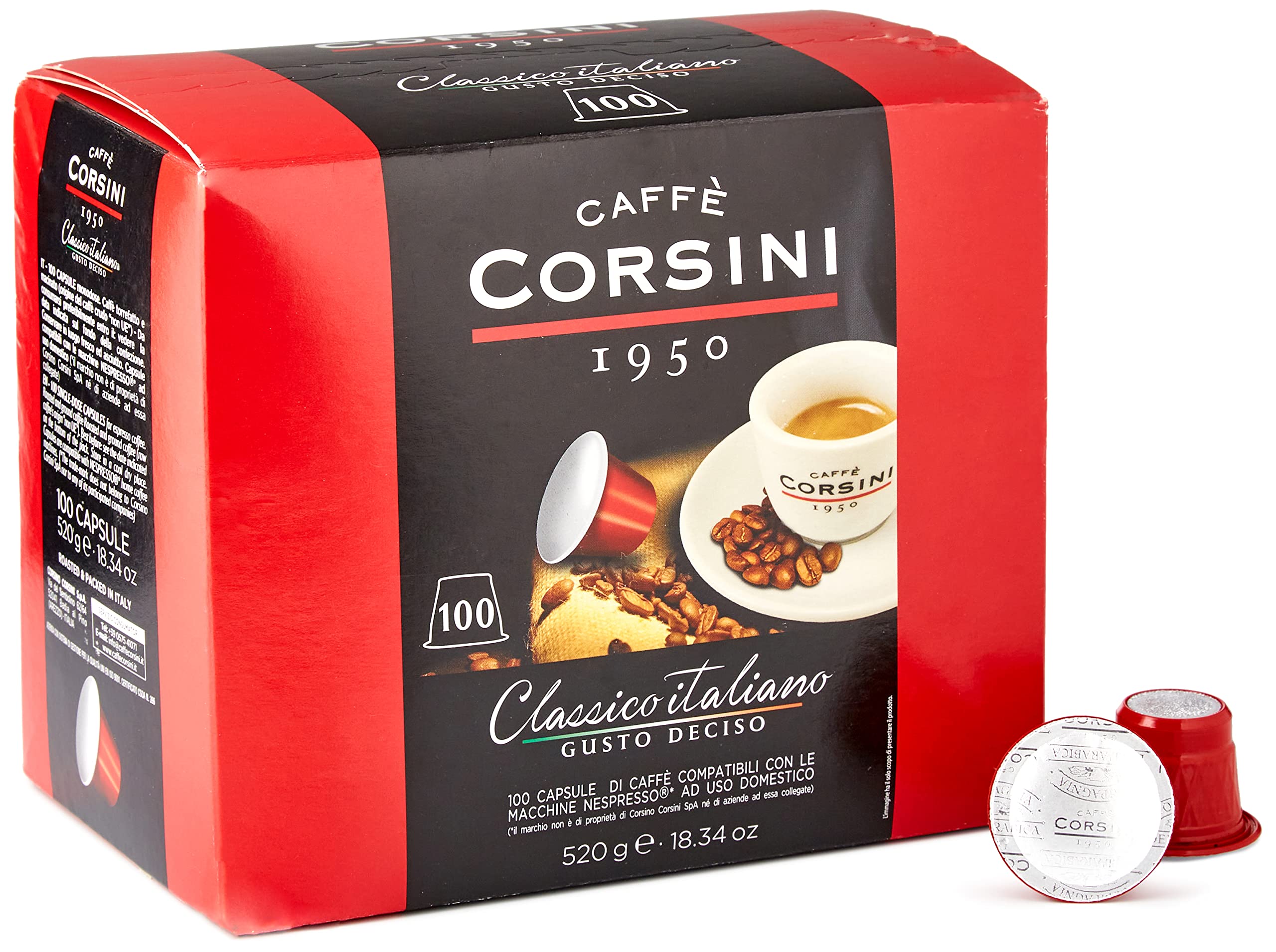 Caffè Corsini - Classecco italiano compatibili Nespresso, sapore forte e deciso - Pack of 100 Capsules