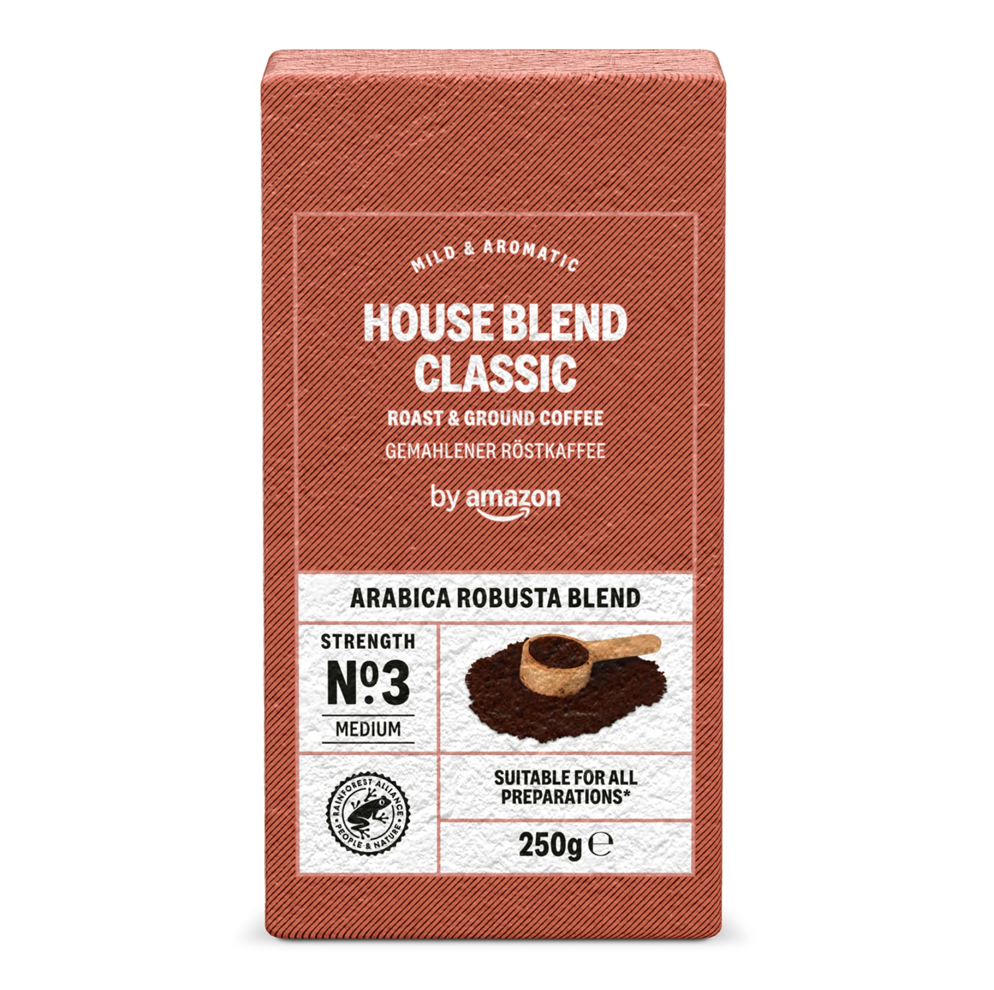 Amazon Blend House Arabica/Robusta Ground Coffee 250 g Pack per Uso quotidiano Familiare Rainforest Allianceertico